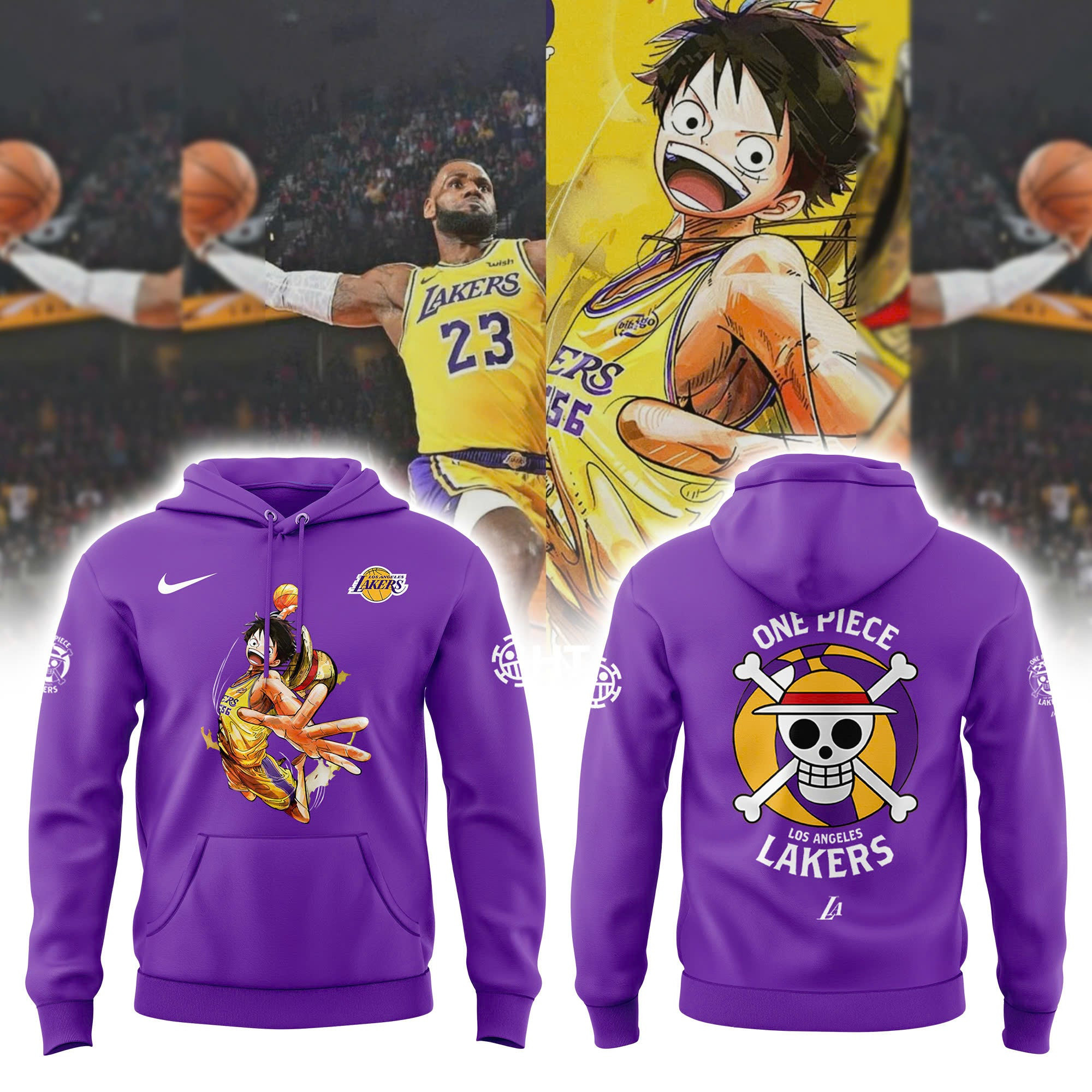 Monkey D Luffy One Piece X LA Lakers Hoodie Unique Gifts For Basketball Lovers