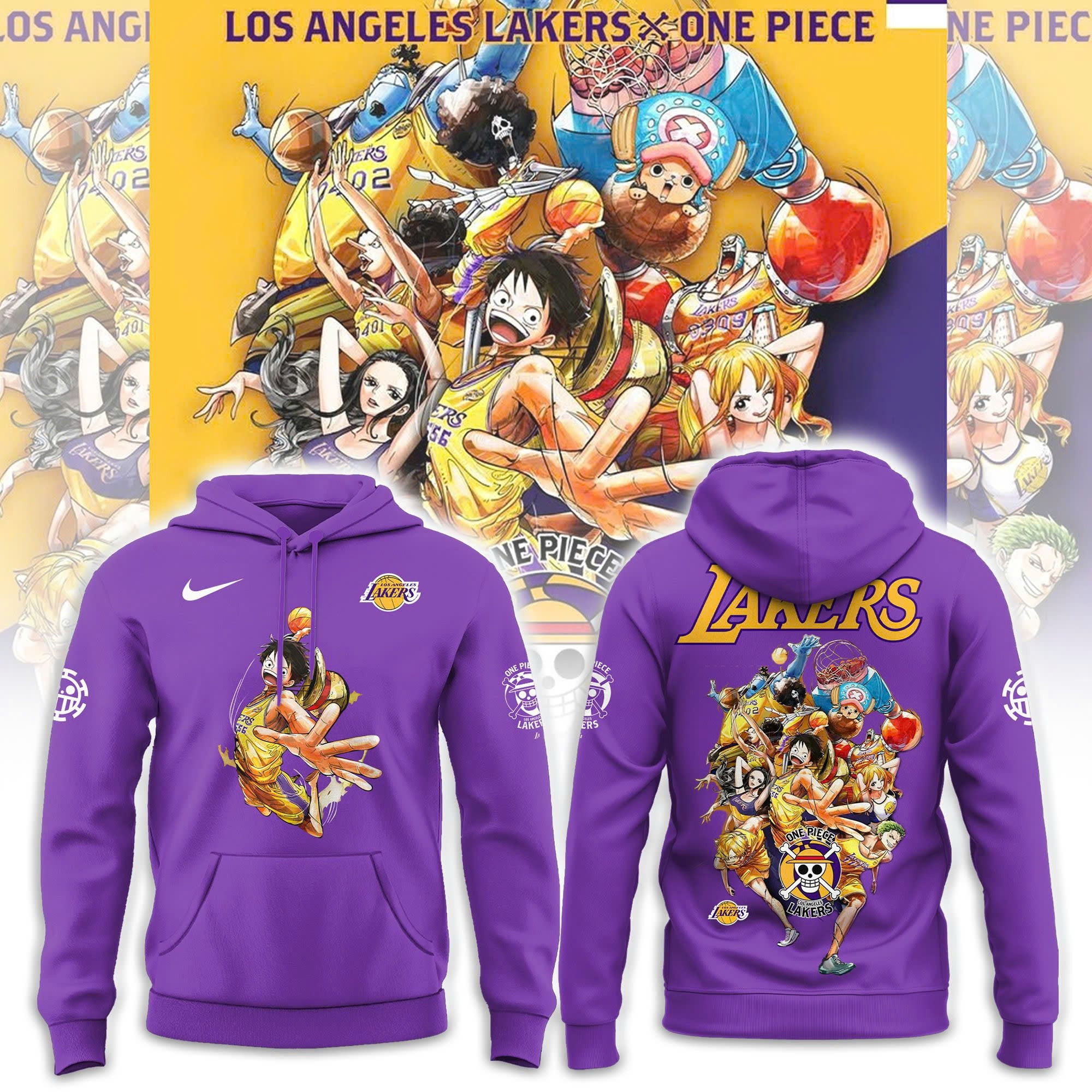 Monkey D Luffy One Piece X LA Lakers T-Shirt Gift Ideas For Basketball Lovers