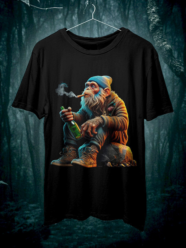Monkey Smoking And Drinking Art Print T-Shirt Monkey Lovers Gifts