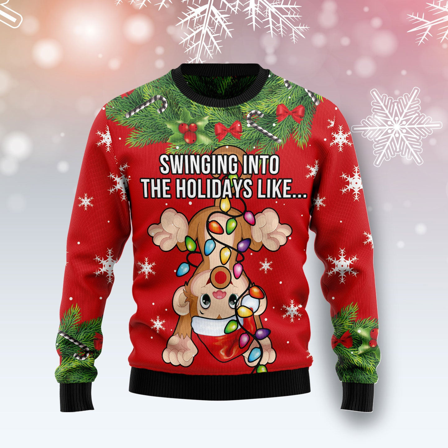 Monkey Swing Into The Holiday  Ugly Christmas Sweater