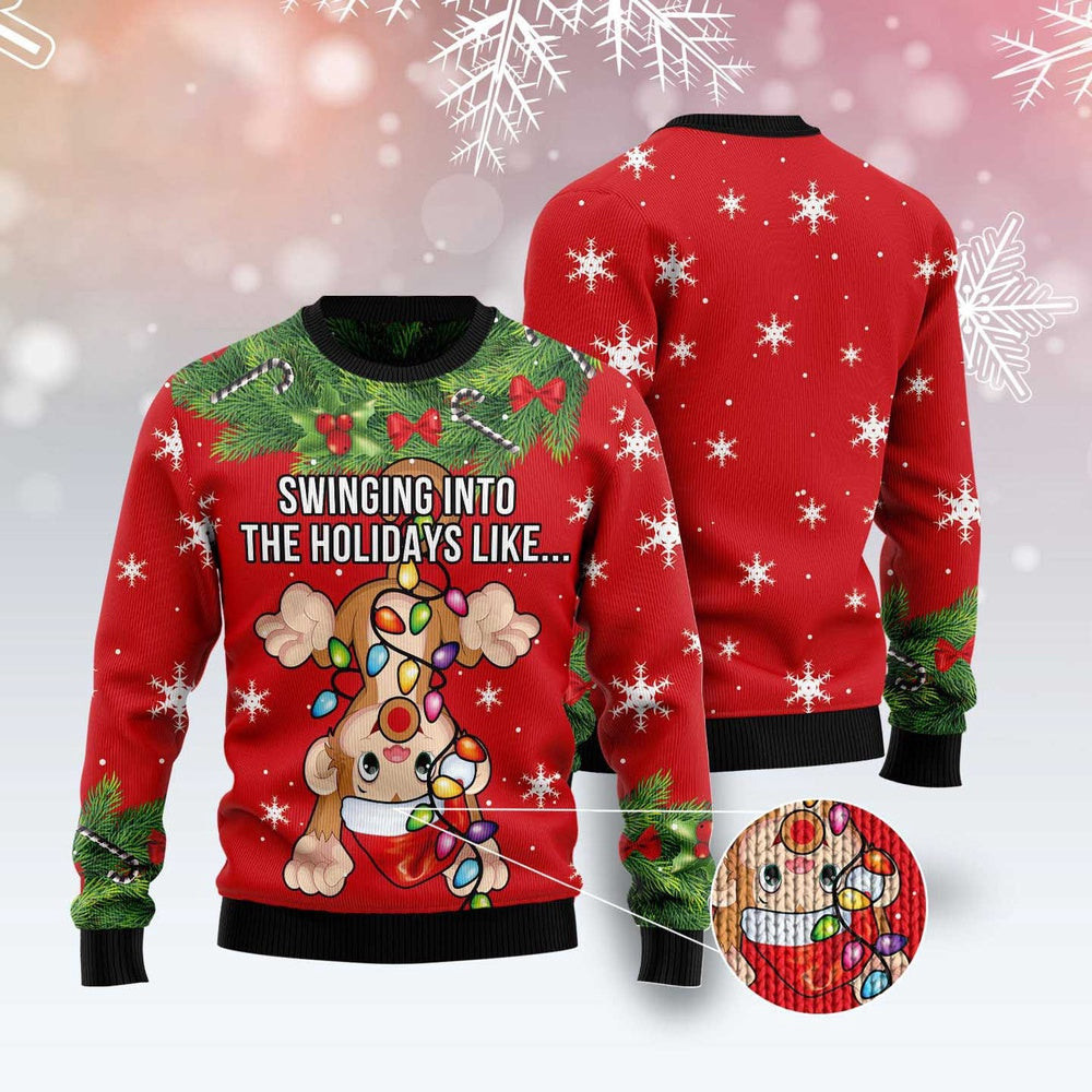 Monkey Swing Into The Holiday Ugly Christmas Sweater Funny Ugly Christmas Sweater Best Christmas Gifts