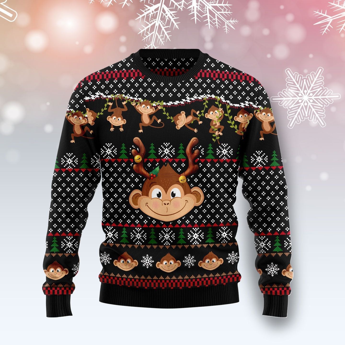 Monkey Ugly Christmas Sweater Snowflake Festival Holiday Clothes Gifts For Monkey Lovers