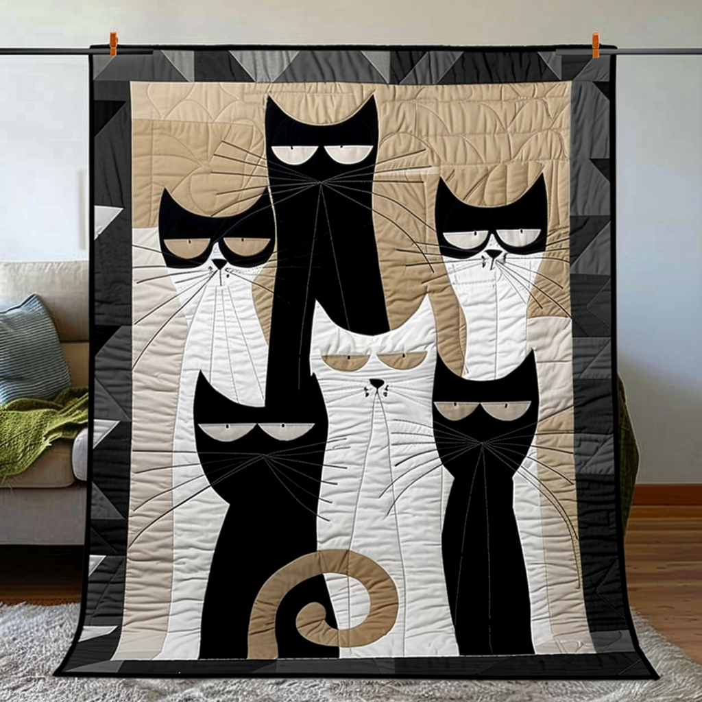 Monochrome Cats Quilted Blanket Unique Cat Gifts