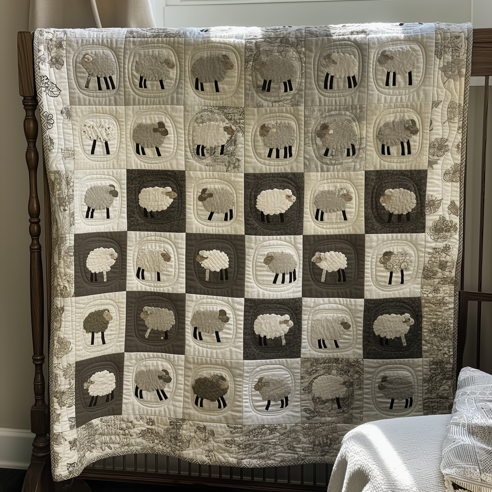 Monochrome Sheep Meadow Quilted Blanket Presents For Sheep Lovers