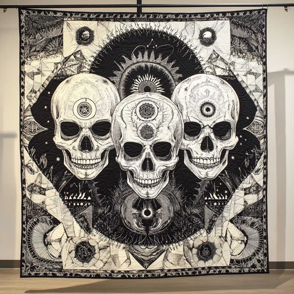 Monochrome Skull Quilt Blanket Art Throw Blanket Geometric Memento Gift Ideas