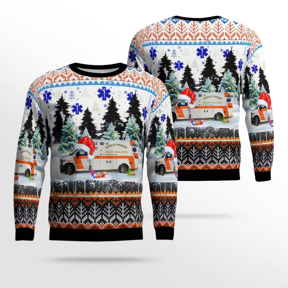 Monroe Township Emergency Medical Services BLS 9-9 Williamstown New Jersey Christmas AOP Ugly Sweater Christmas Sweaters Gift For Christmas