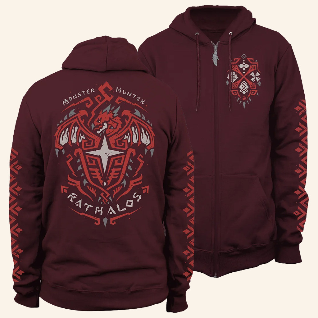 Monster Hunter Merch Rathalos Hunter Zip Hoodie Best Gifts For Boyfriend