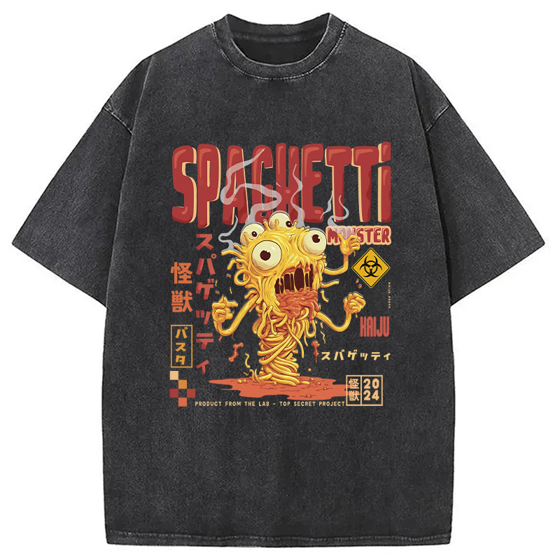 Monster Spaghetti Japanese Retro Tokyo Washed T-Shirt Soft Cotton Daily Wear Tee Gifts For BFF Monster Spaghetti Japanese Retro Tokyo Washed T-Shirt Soft Cotton Daily Wear Tee Gifts For BFF