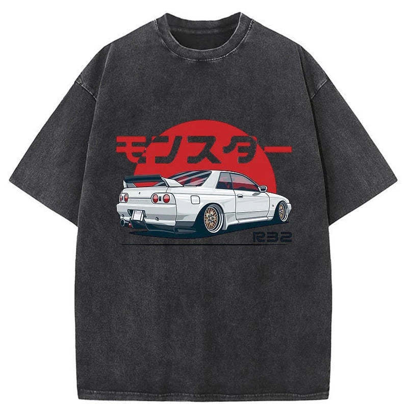 Monster. Skyline R32 GTR Washed T-Shirt Retro Streetwear Graphic Top Gifts For Brother