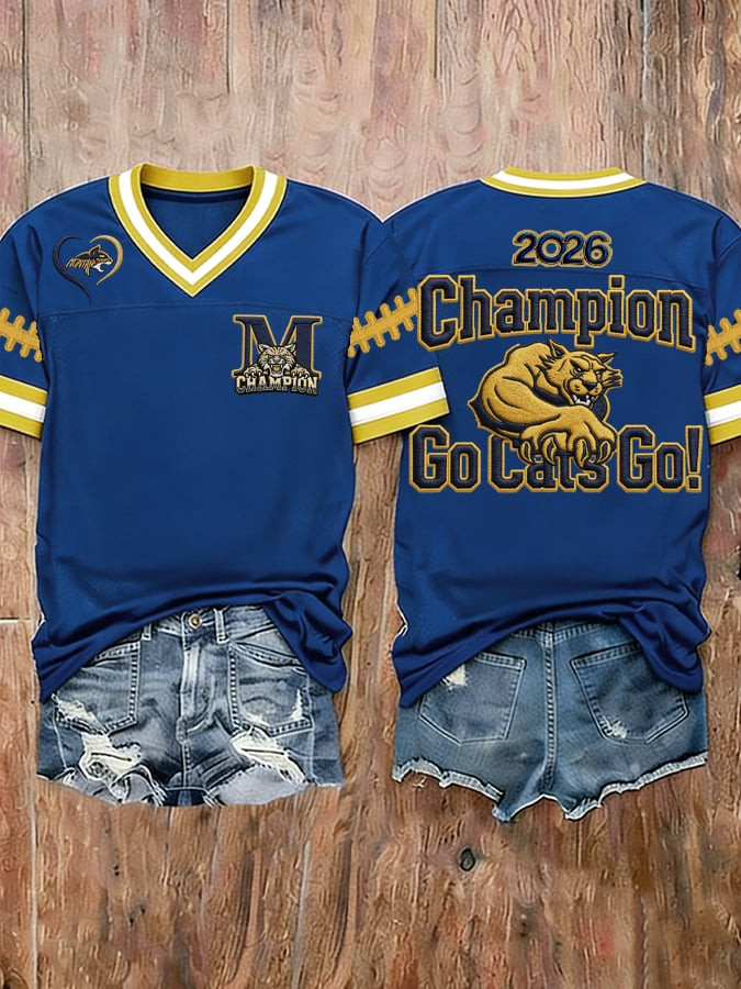 Montana State Bobcats Merch 2026 Champion Go Cats Go V-Neck Shirt Football Gift Ideas