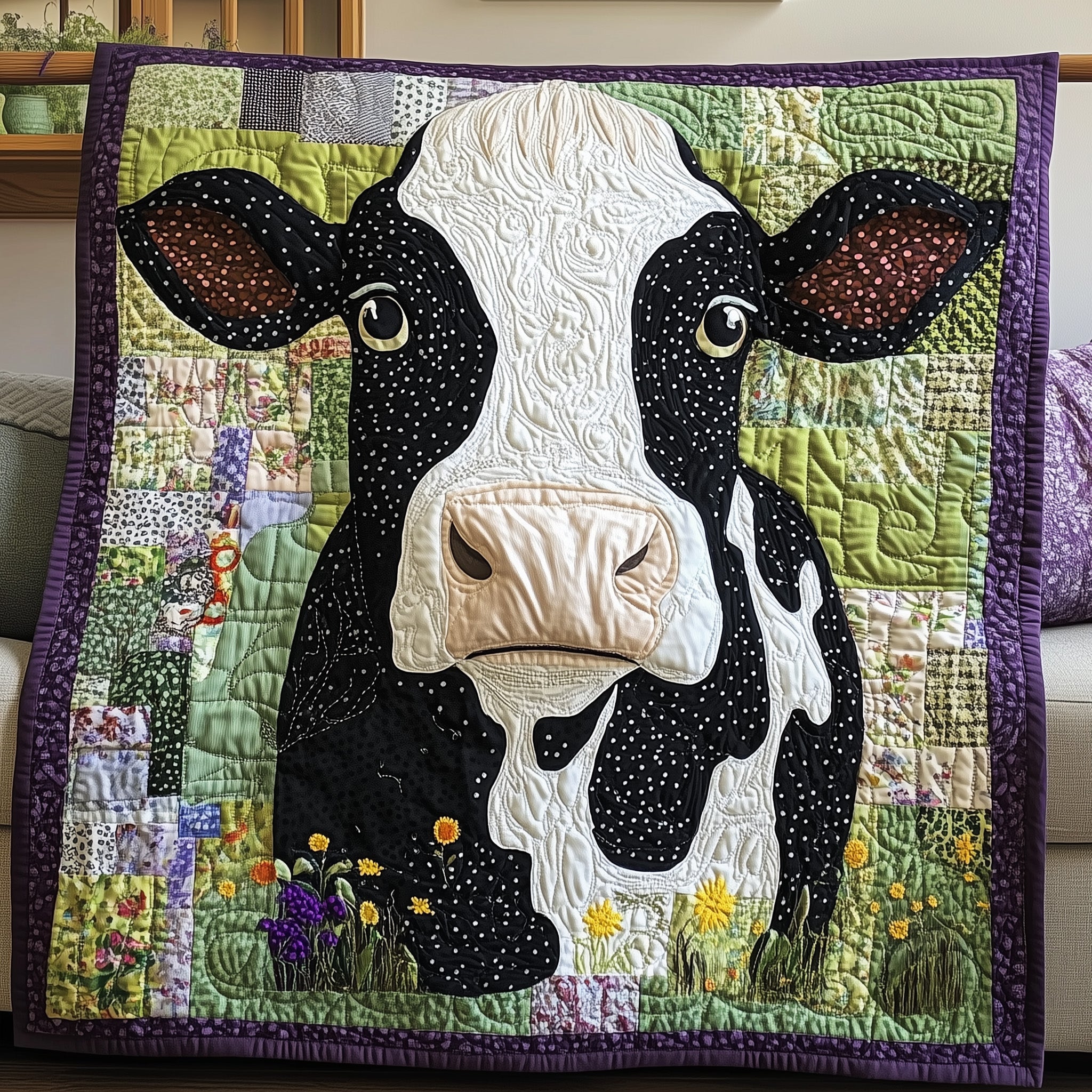 Moo And Meadows Quilted Blanket Cute Cozy BlanketCow Novelty Gifts Christmas