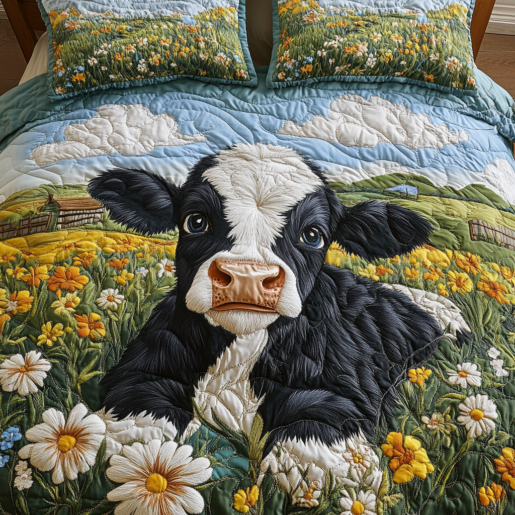 Moo Bliss Quilted Bedding Set Bed Decorations Cow Lover Gift Ideas