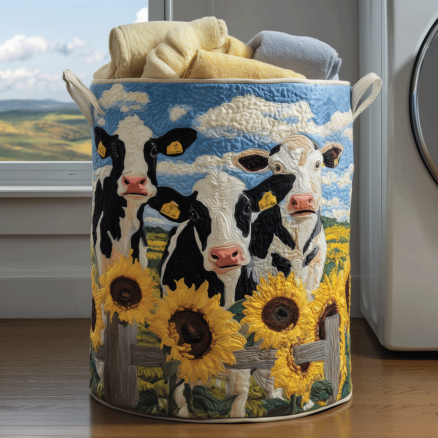 Moo Bloom Quilted Laundry Basket Creative Gift For Family