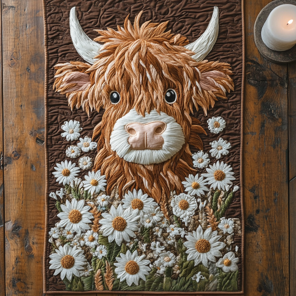 Moo Blossom Quilted Table Runner Dining Table Ideas Highland Cow Presents
