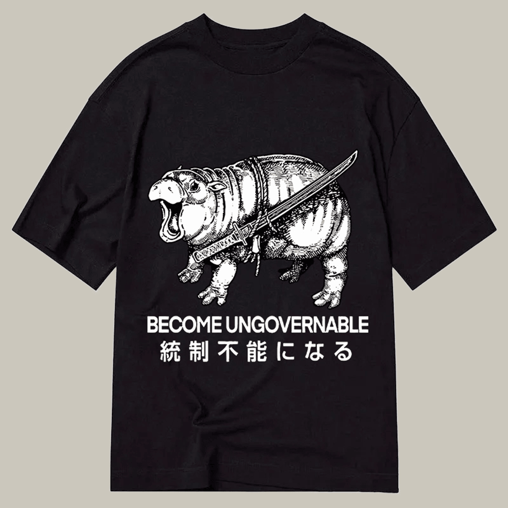 Moo Deng Carrying A Samurai Sword T-Shirt Become Ungovernable Meme Merch Gift Ideas