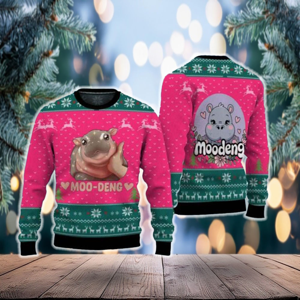 Moo Deng Christmas Ugly Sweater Hippo Lover Xmas Gift Sweater