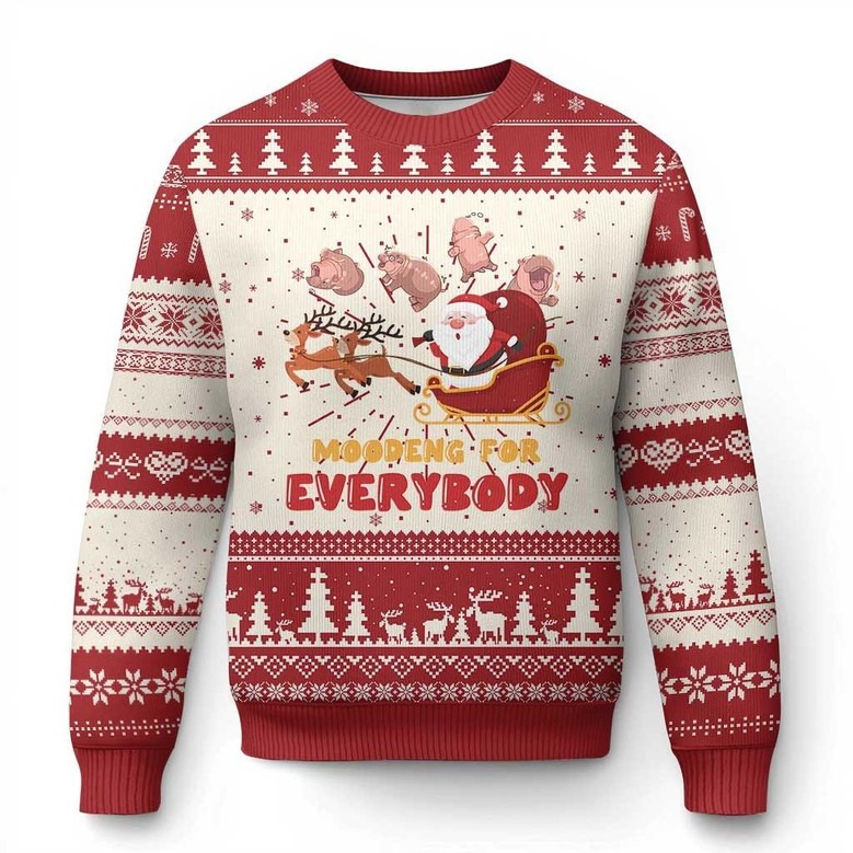 Moo Deng For Everyone Cute Christmas Sweaters Reindeer Santa And Hippo Clothes Xmas Gifts