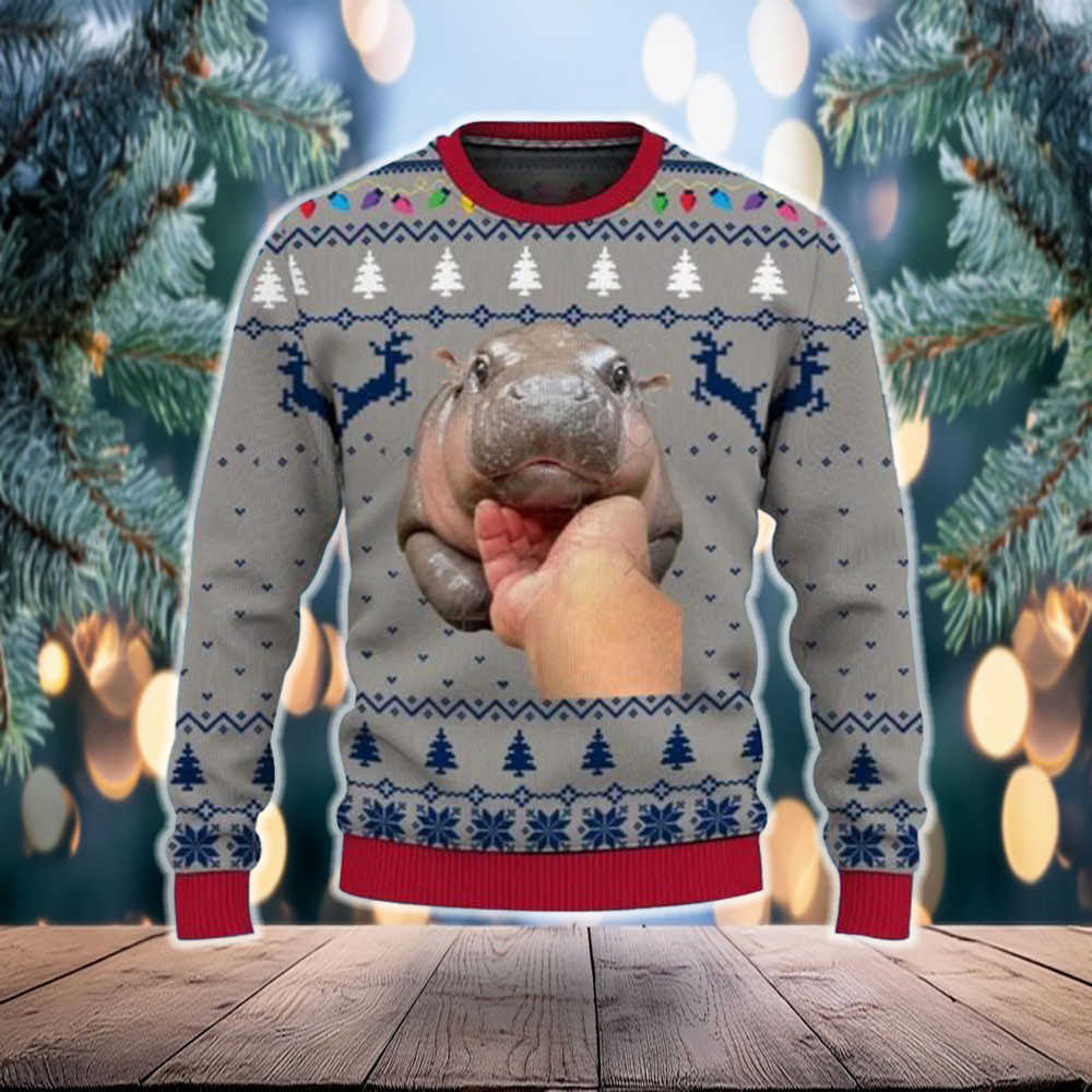 Moo Deng Hippo Xmas Sweater Funny Merry Xmas Gift For Hippo Lovers