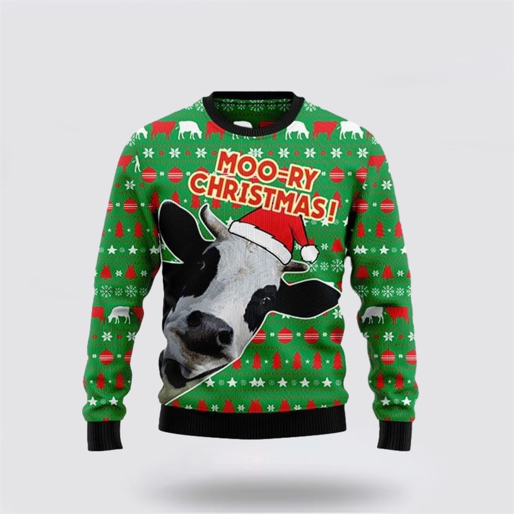 Moo-ry Dairy Cow Ugly Christmas Sweater Unique Christmas Gifts For Family