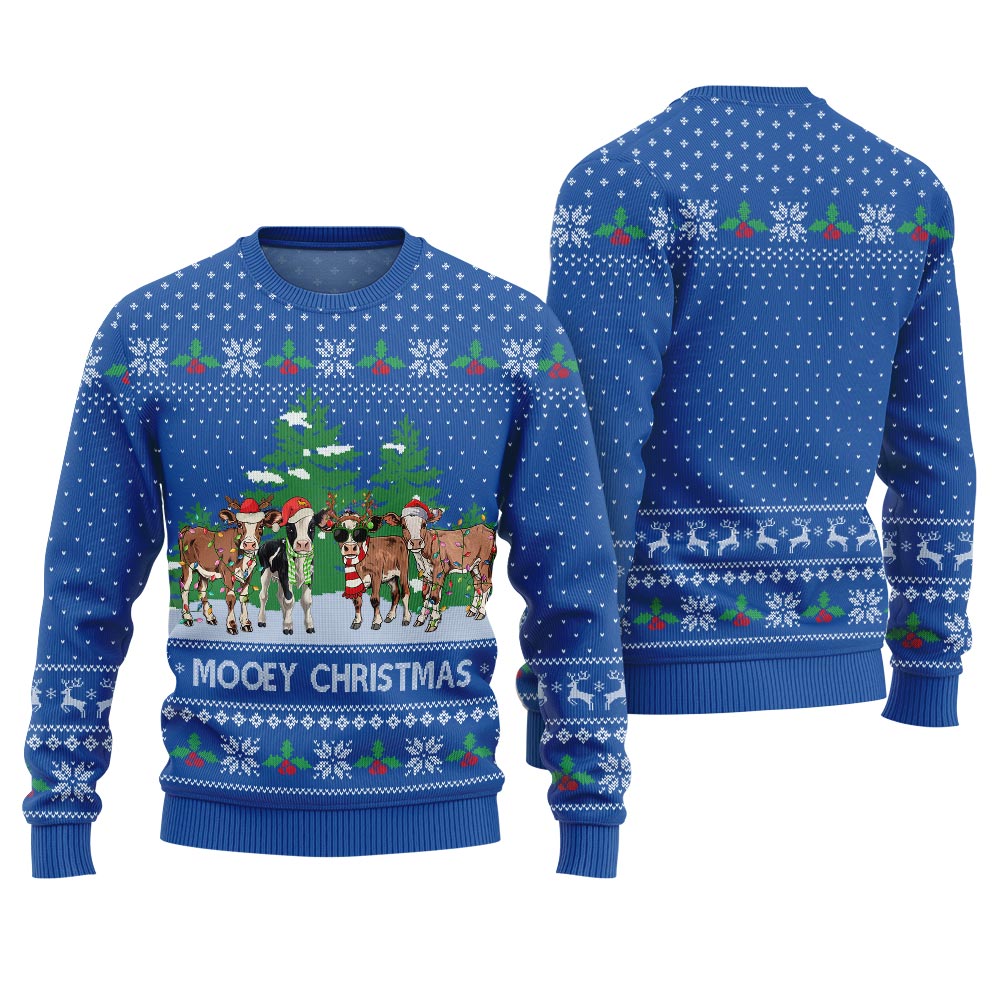 Mooey Christmas Cow Ugly Christmas Sweater Custom Christmas Sweatshirt for Family Matching