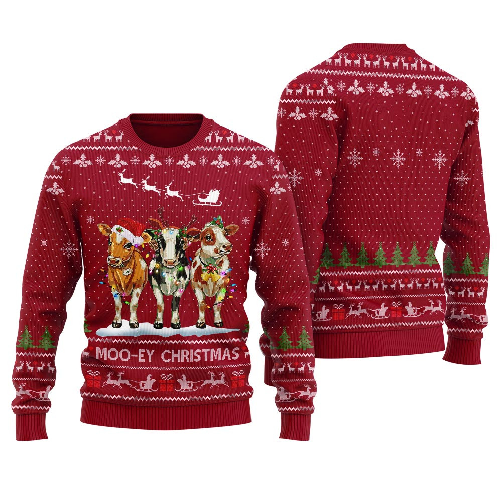 Mooey Christmas Cows Christmas Sweater Women Perfect Gift Sweater for Friends and Family