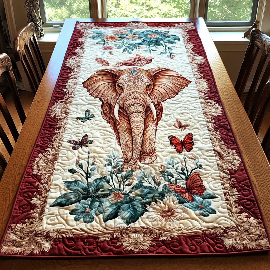 Moon Elephant Quilted Table Runner Dining Decor Cute Elephant Presents