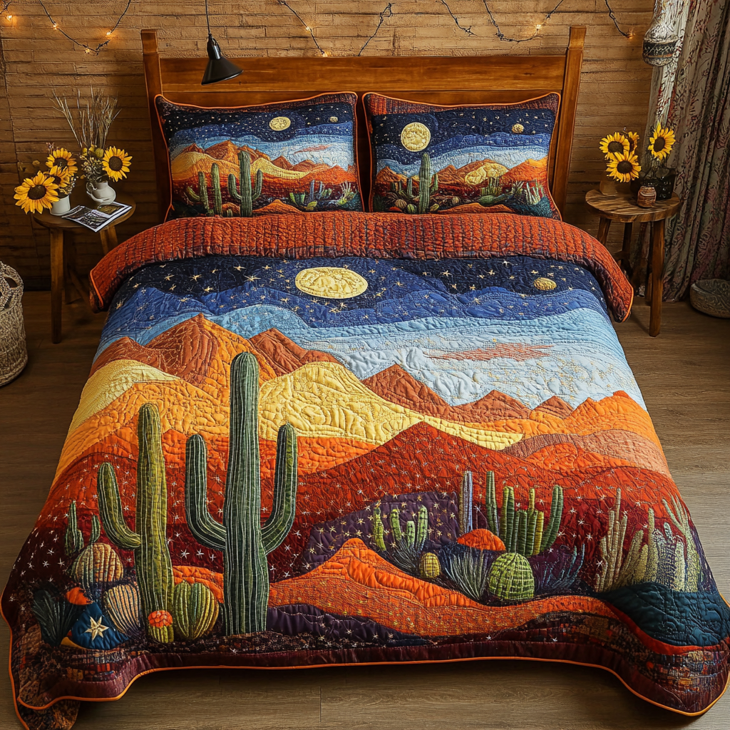 Moon Mirage Quilted Bedding Set Best Comforter Sets Great CactusLover Gifts
