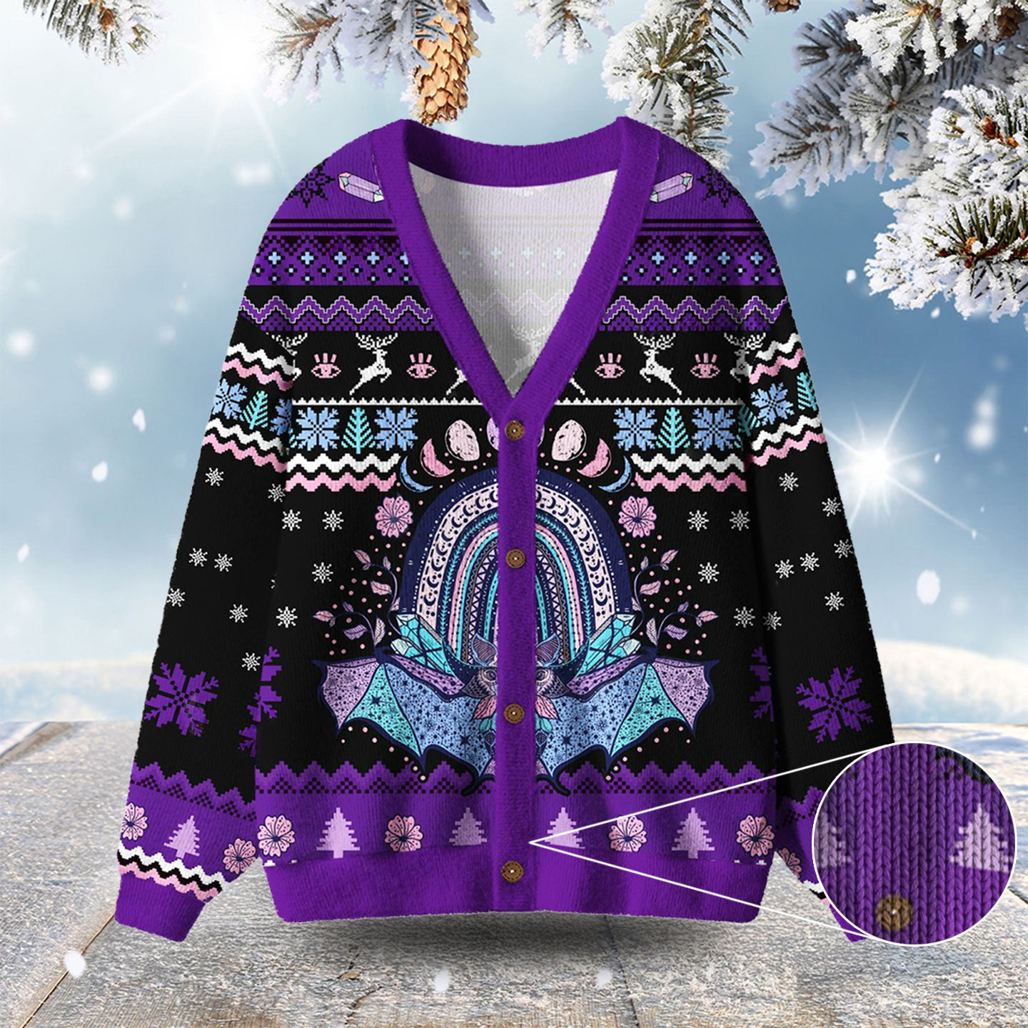 Moon Phase Bat Ugly Cardigan Sweaters Christmas Day Clothes Best Presents For Teens