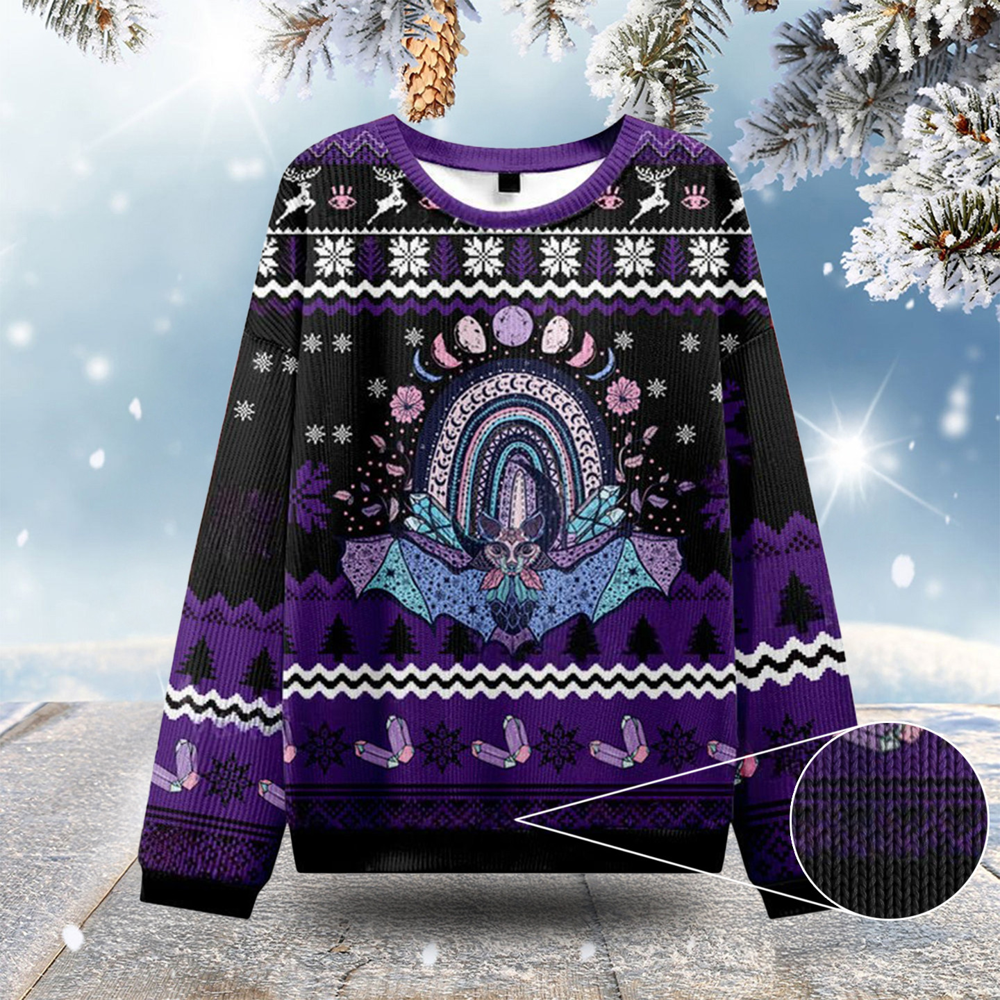 Moon Phase Bat Ugly Christmas Sweatshirts Family Christmas Sweaters Gifts For Son