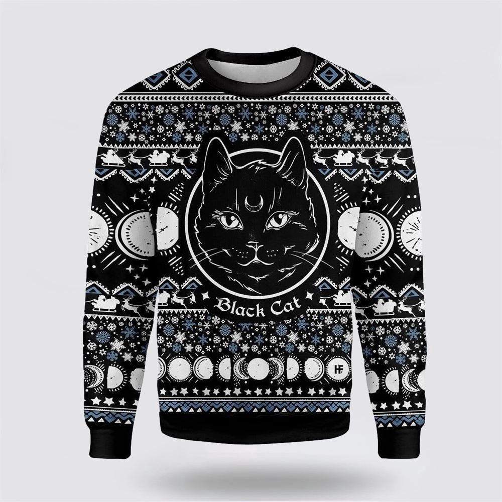 Moon Phase Cute Cat Christmas Wicca Ugly Christmas Sweater Christmas Unisex Sweater Funny Christmas Sweater