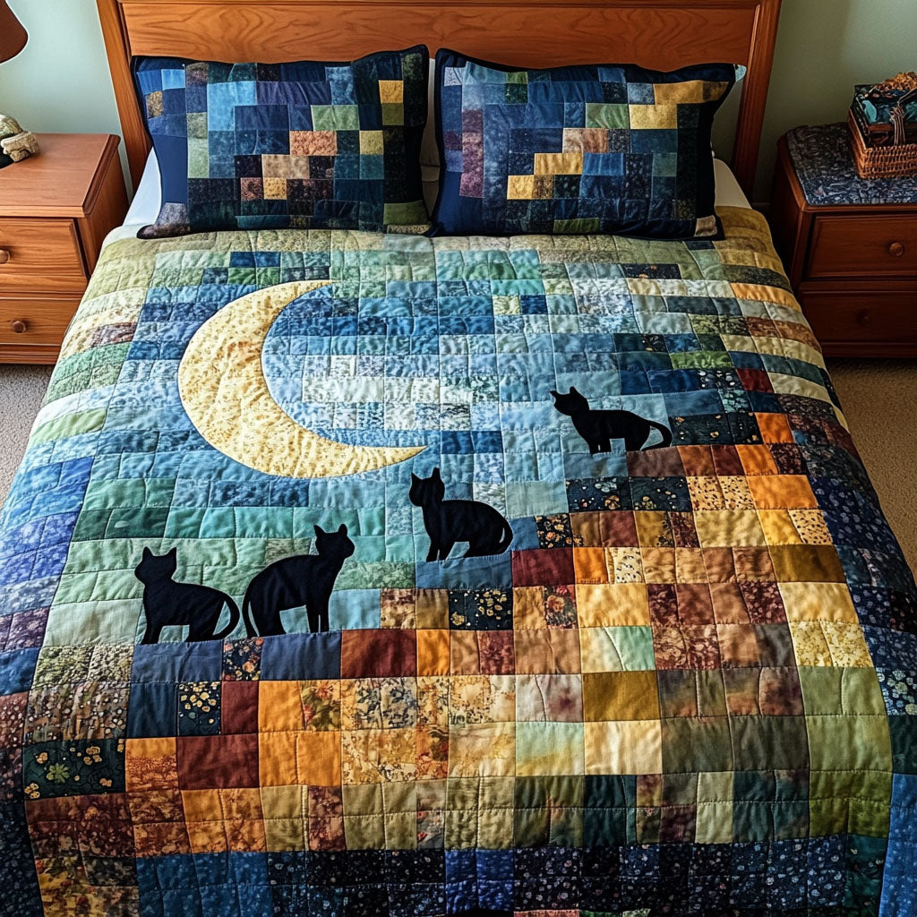 Moonlight Ascent Quilted Bedding Set Bed Decorations Best Cat Christmas Gifts