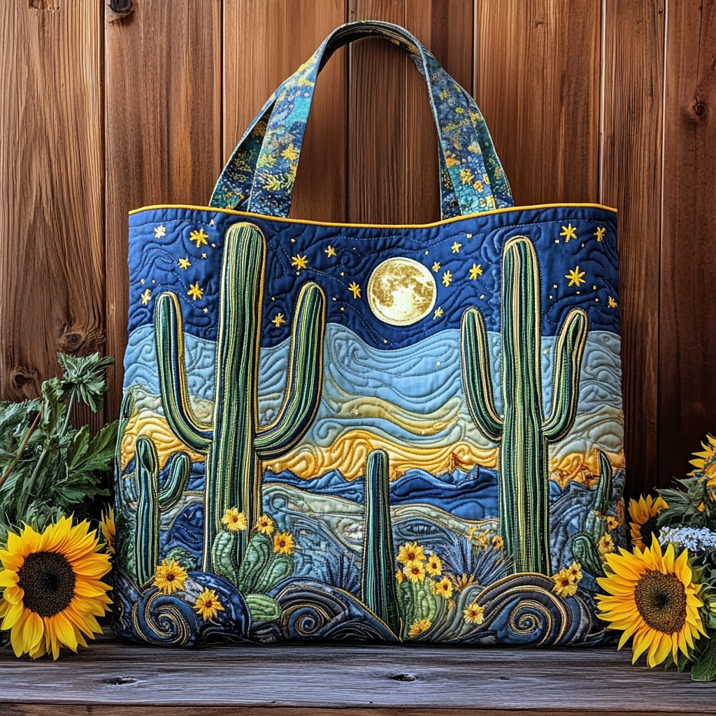 Moonlight Bloom Quilted Tote Bag Cactus Gifts For Her