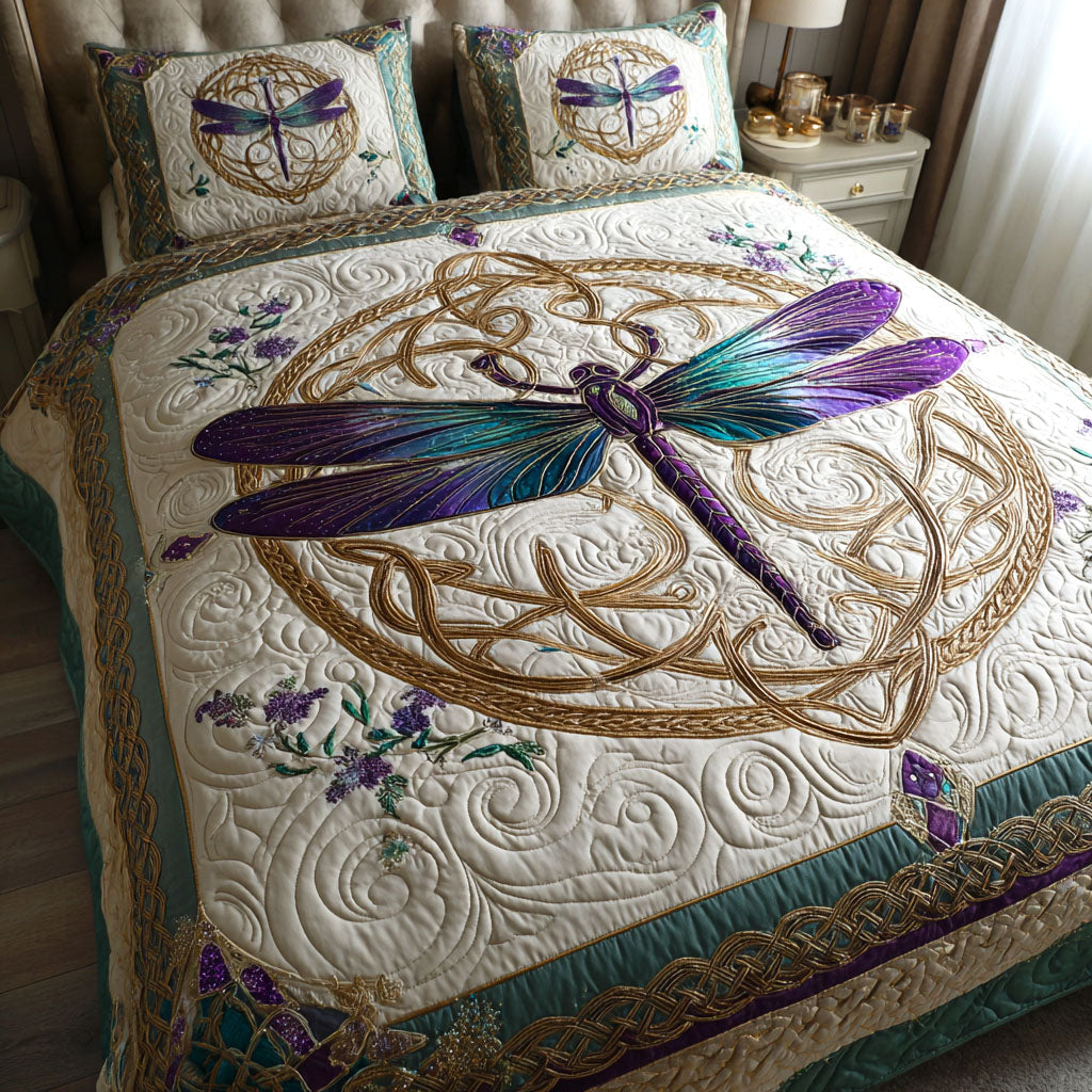 Moonlight Dance Quilted Bedding Set Duvet Cover Bed Sheet Set Gift For Someone Who Loves Dragonflies