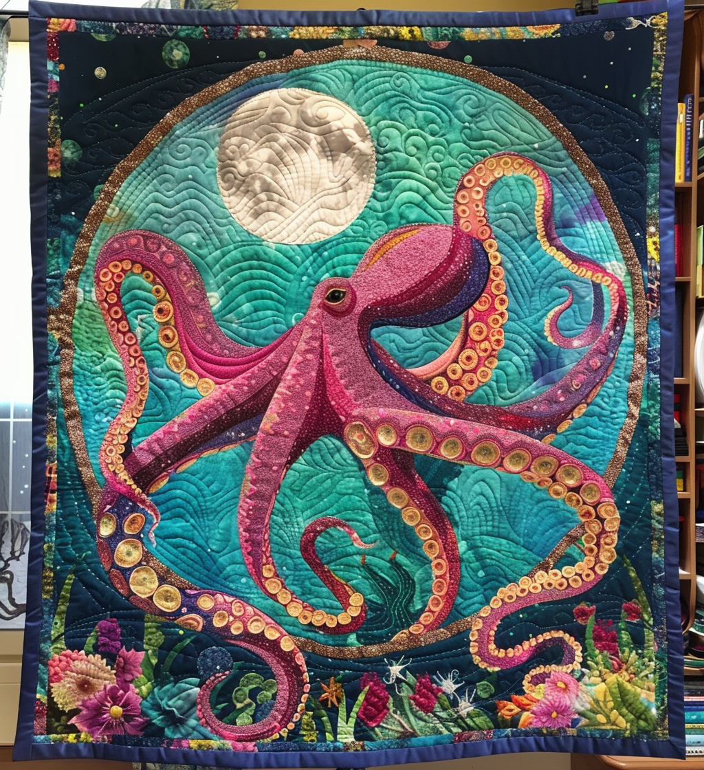 Moonlight Dance Quilted Blanket  Octopus Blanket Cute Gifts For Friends