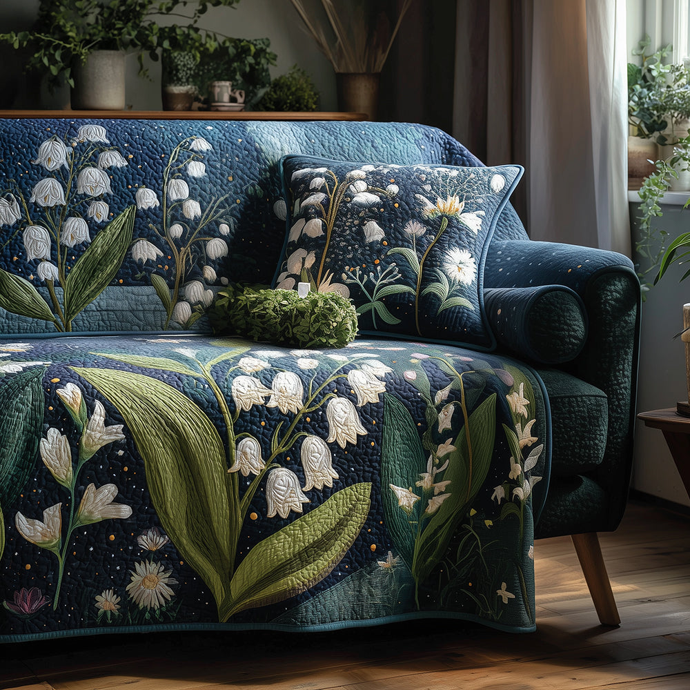 Moonlight Lilies Quilted Sofa Cover Home Decor Gifts For Friends