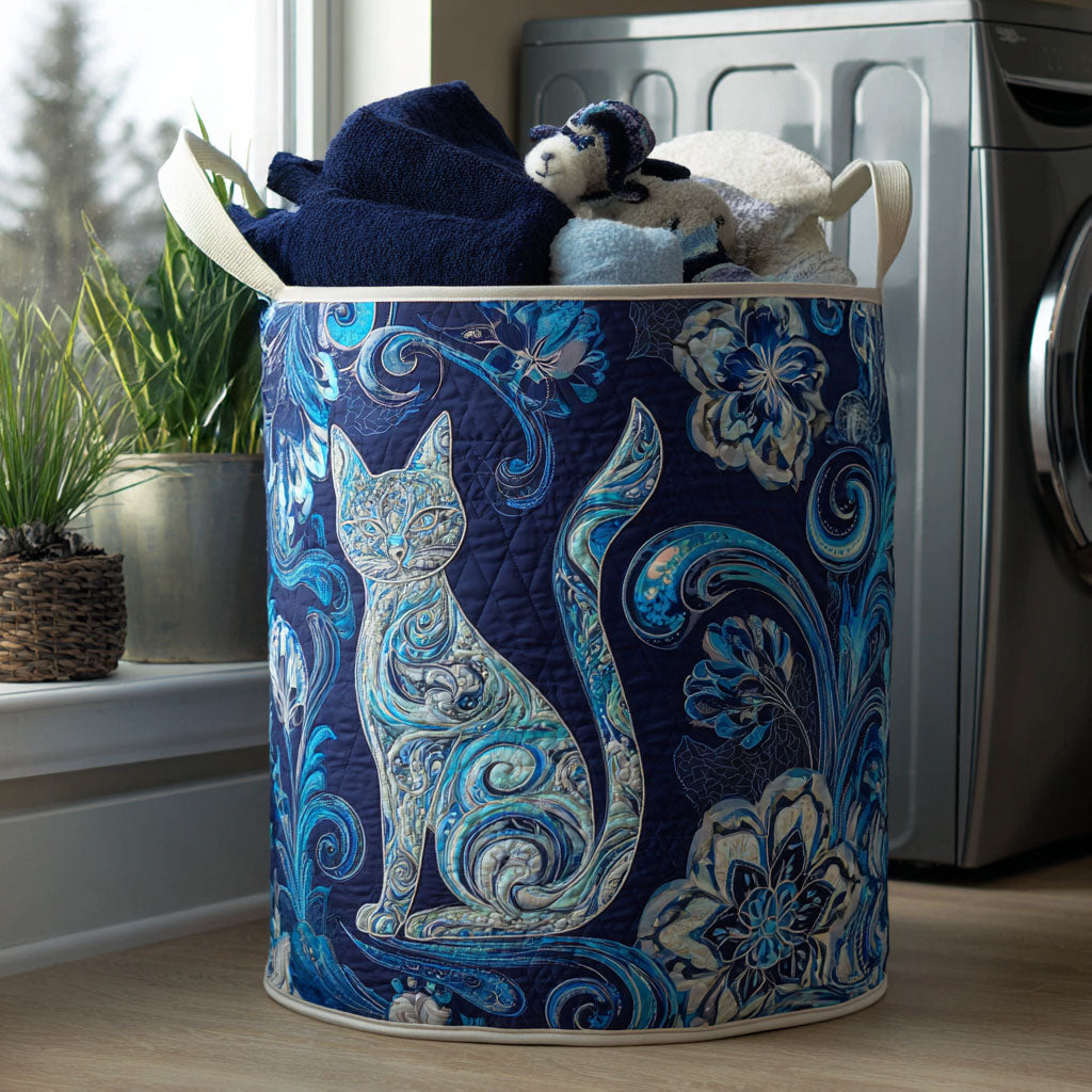 Moonlight Meow Quilted Laundry Basket Perfect Gift For College Dorm