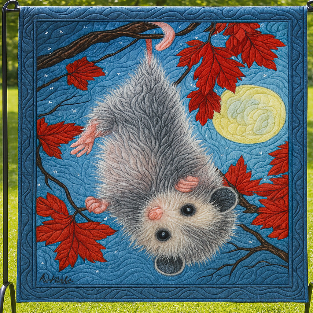 Moonlight Mischief Quilted Blanket Best Couch Throw Blanket Funny Opossum Gifts