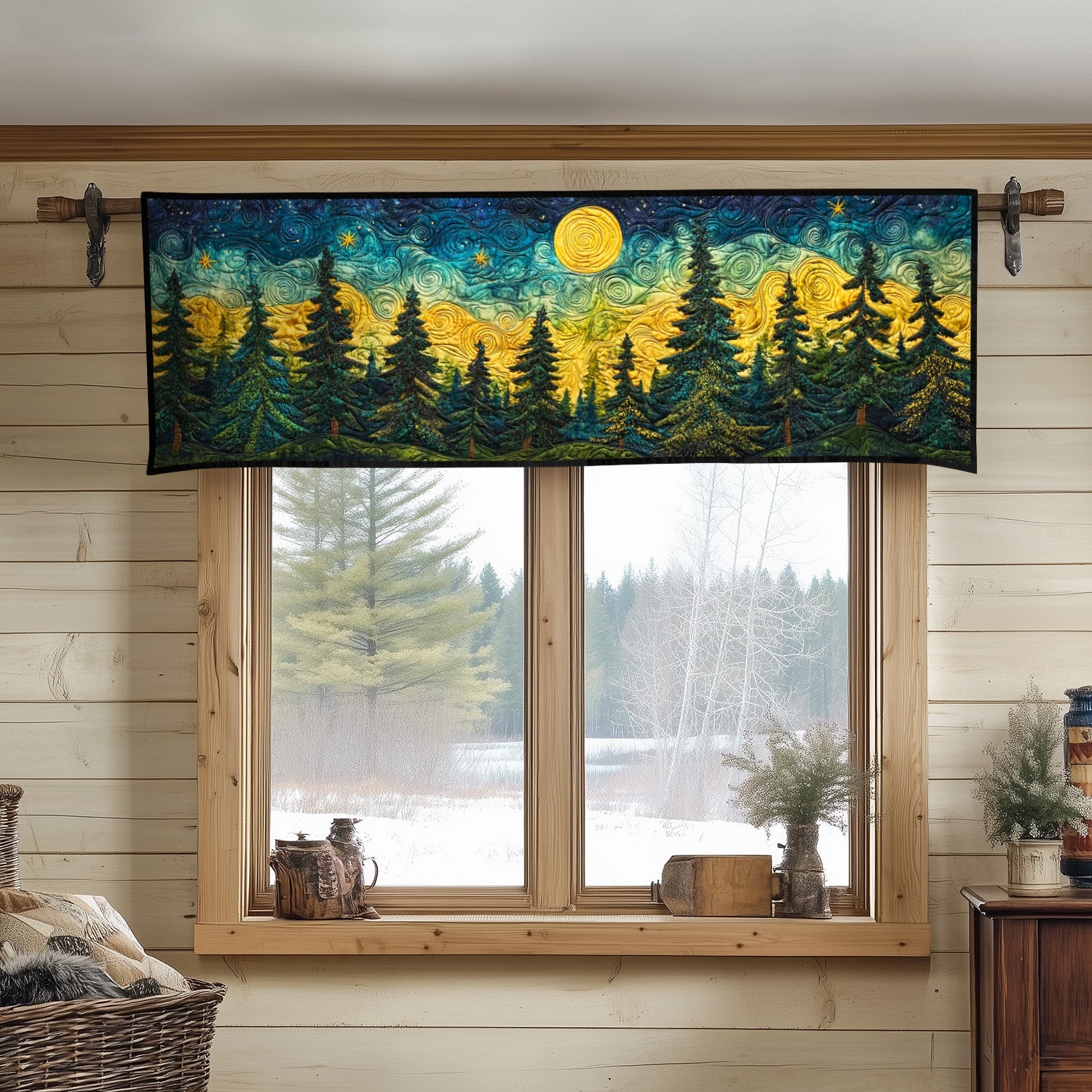 Moonlight Over Pines Quilted Valance Christmas Decor For Entryway Forest Themed Gifts