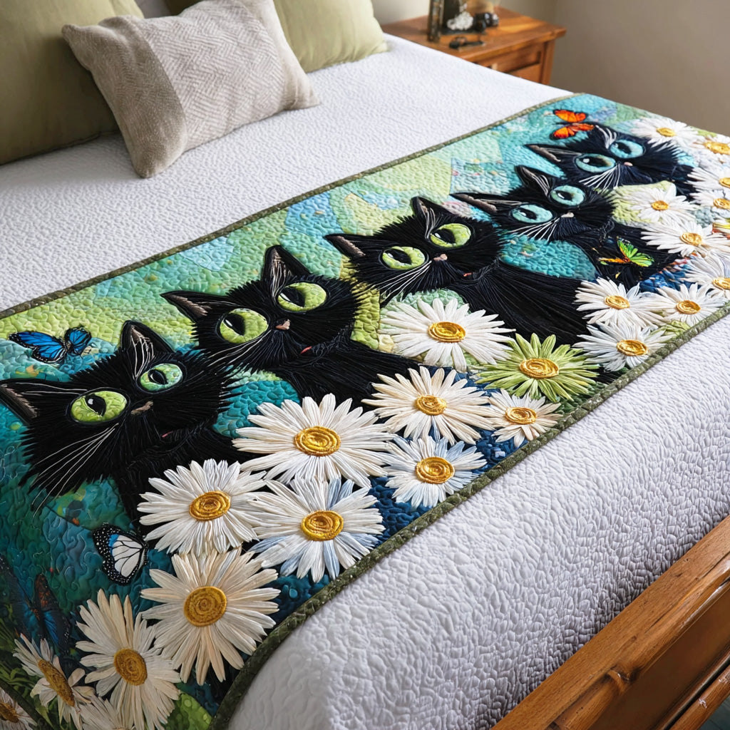 Moonlight Paws Quilted Bed Runner Bed Room Decoration Great Cat Gifts
