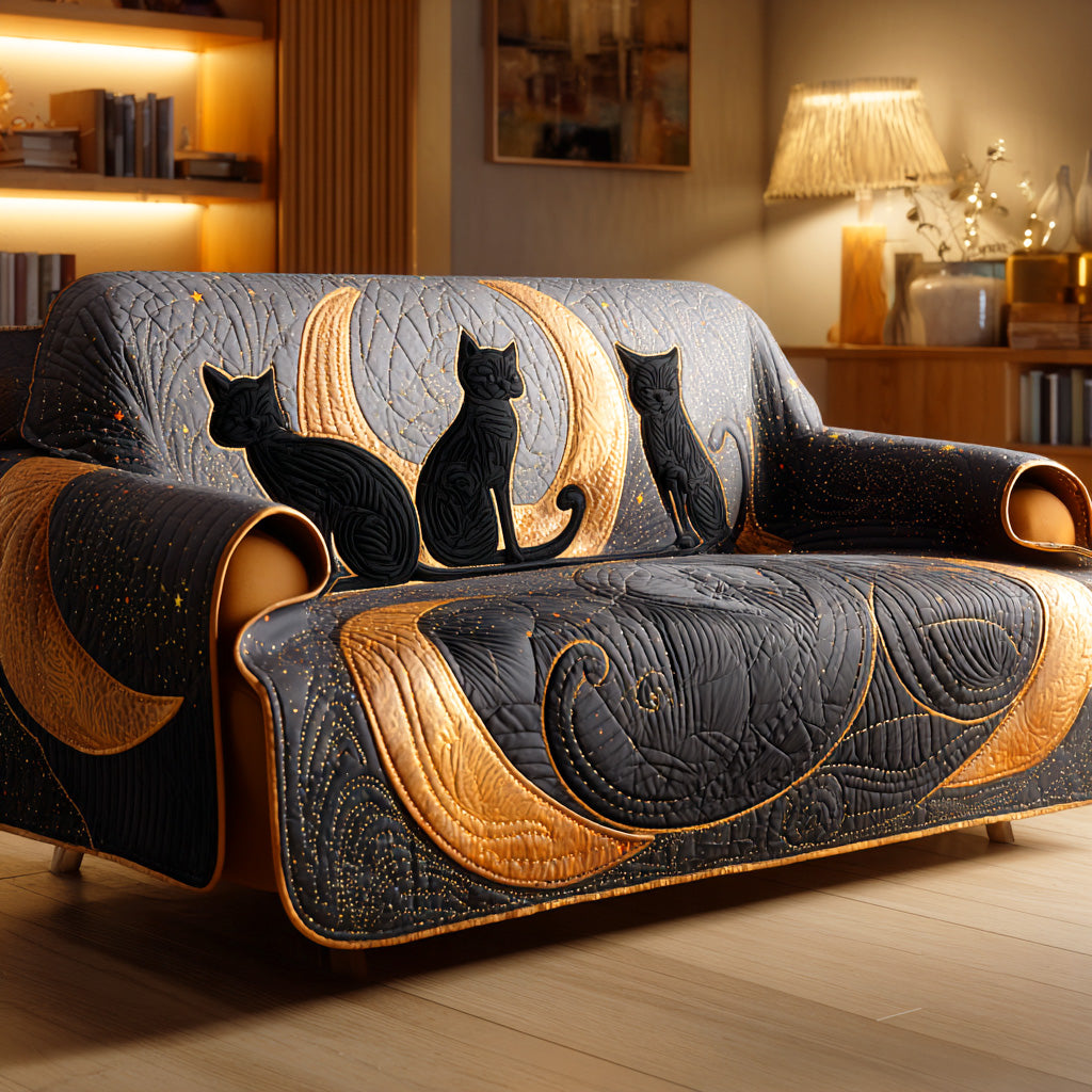 Moonlight Paws Quilted Sofa Cover Holiday Couch Covers Cat Themed Gifts