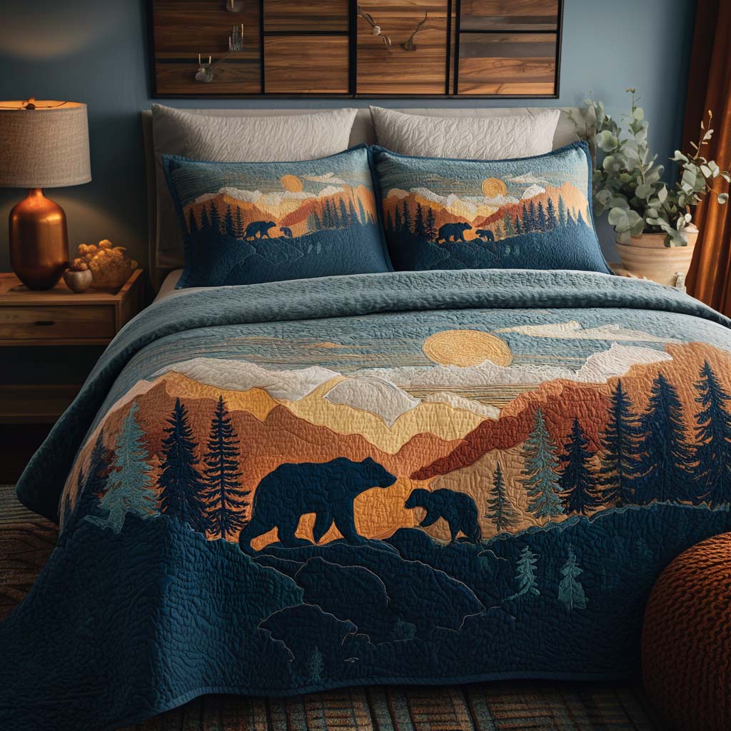 Moonlight Snuggle Quilted Bedding Set Best Bed Sheet Set Presents For Bear Lovers