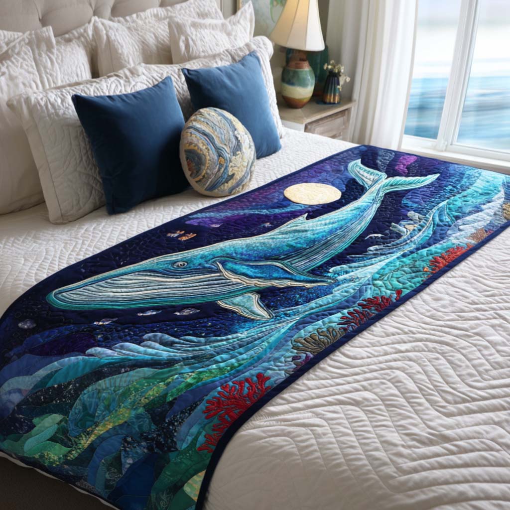 Moonlight Whale Quilted Bed Runner Bed Decorations Best Gifts For Ocean Lovers