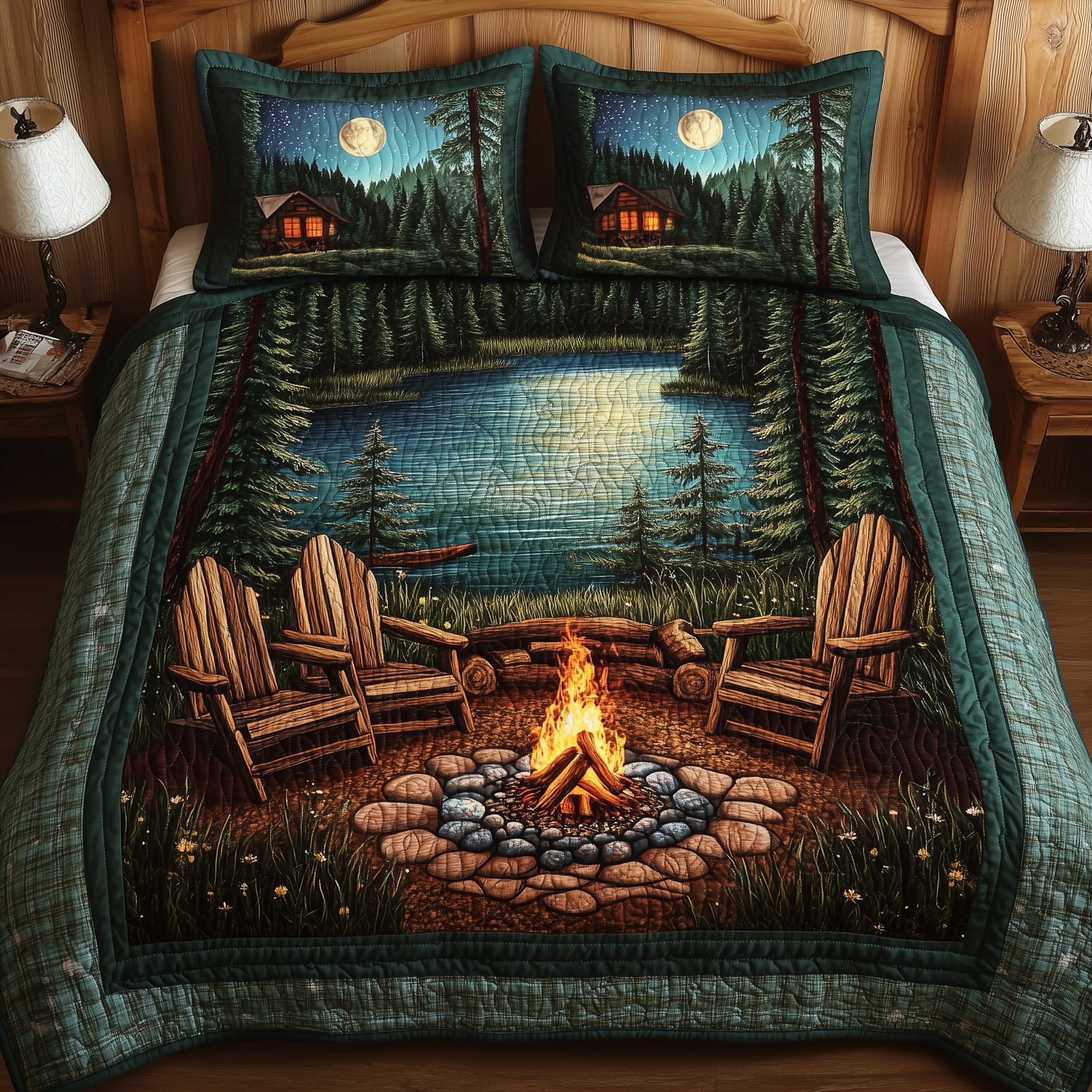 Moonlight Woods Quilted Bedding Set Duvet Cover Bedspread Camping Gifts For Dad