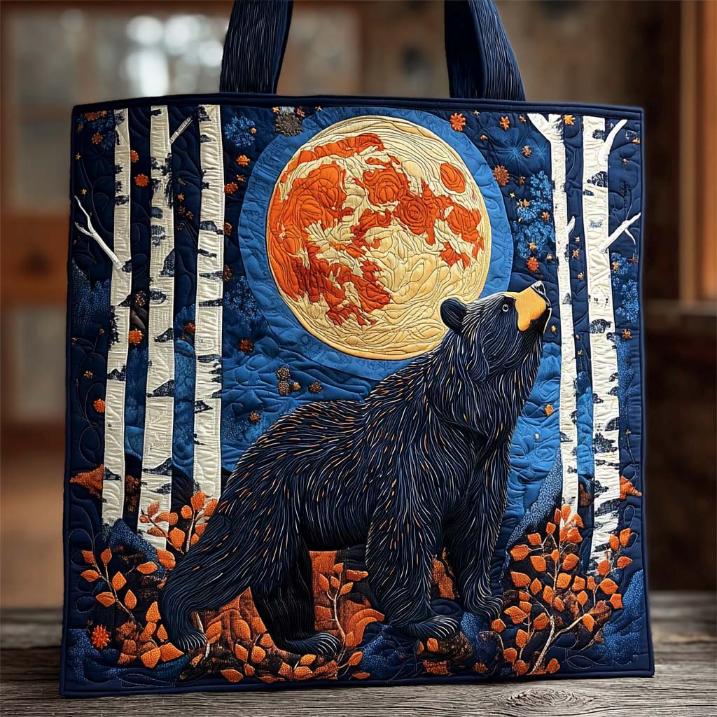 Moonlit Black Bear Quilted Tote Bag Unique Gifts For Bear Lovers