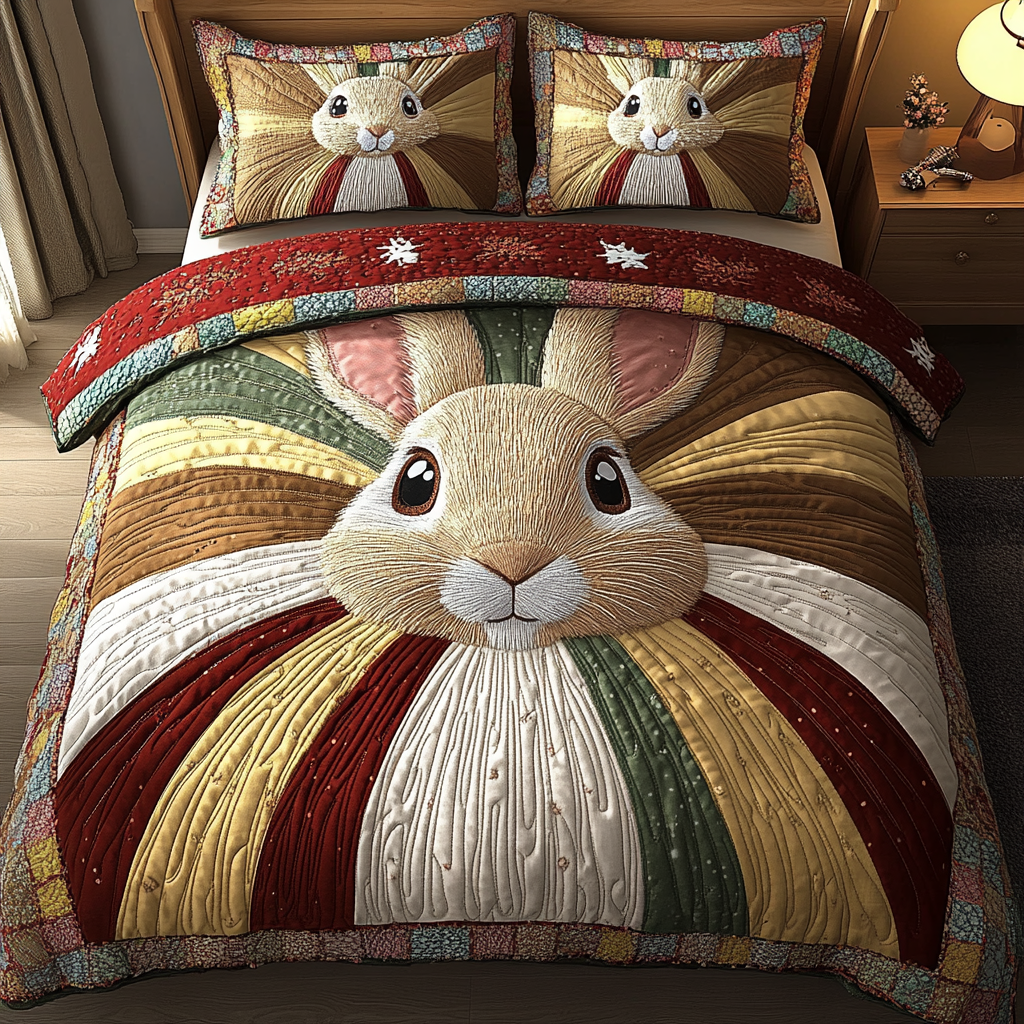 Moonlit Bunny Quilted Bedding Set Cozy Bedroom Decor Rabbit Themed Gifts For Adults