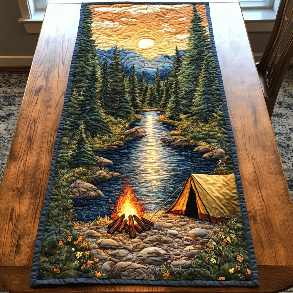 Moonlit Camp Quilted Table Runner Dining Decor Camping Gifts For Him Her