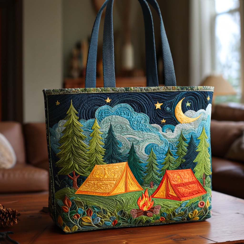 Moonlit Camping Quilted Tote Bag Gift For Camper Owners