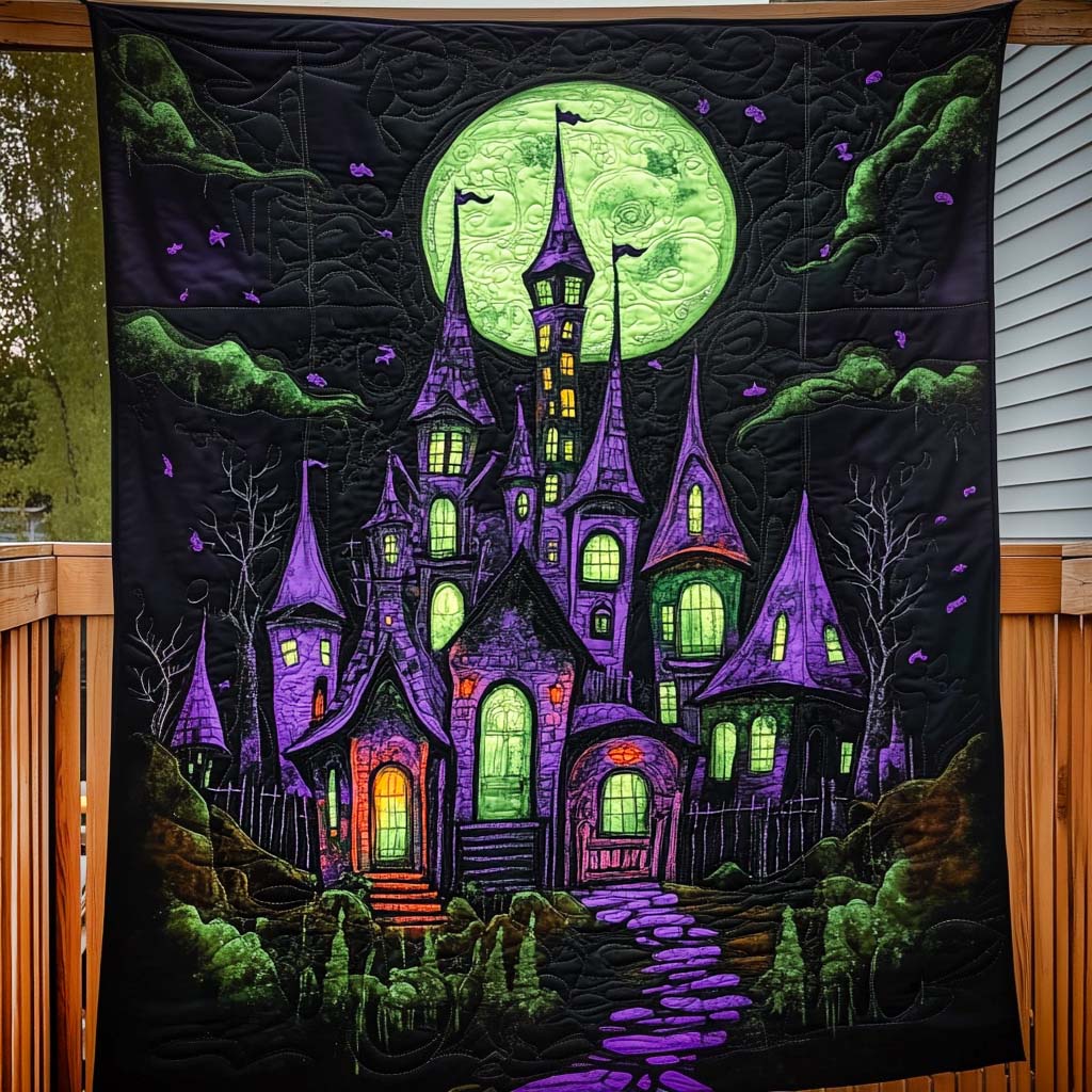 Moonlit Castle Quilted Blanket Gift For Halloween