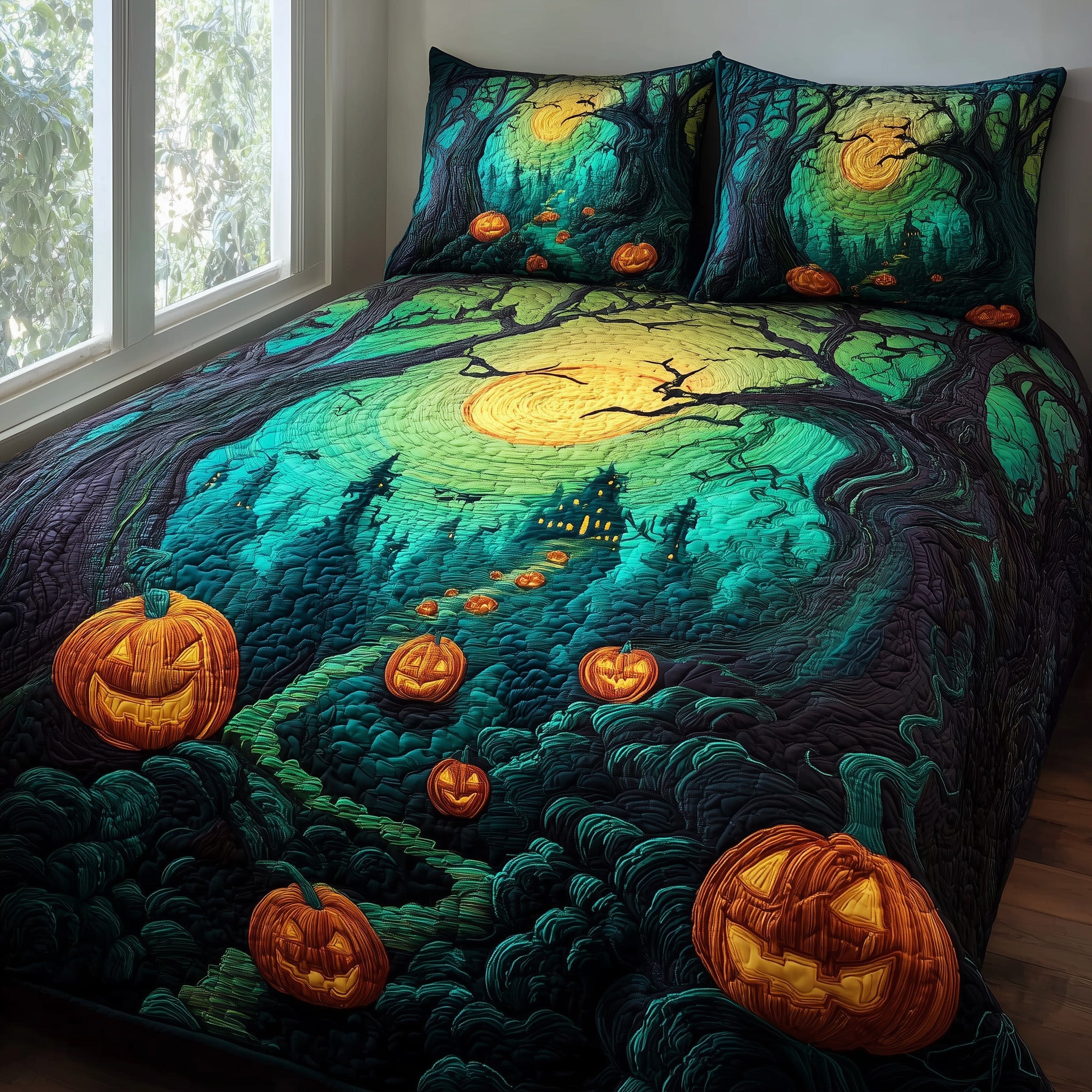 Moonlit Cemetery Quilted Bedding Set Create a Cozy Space