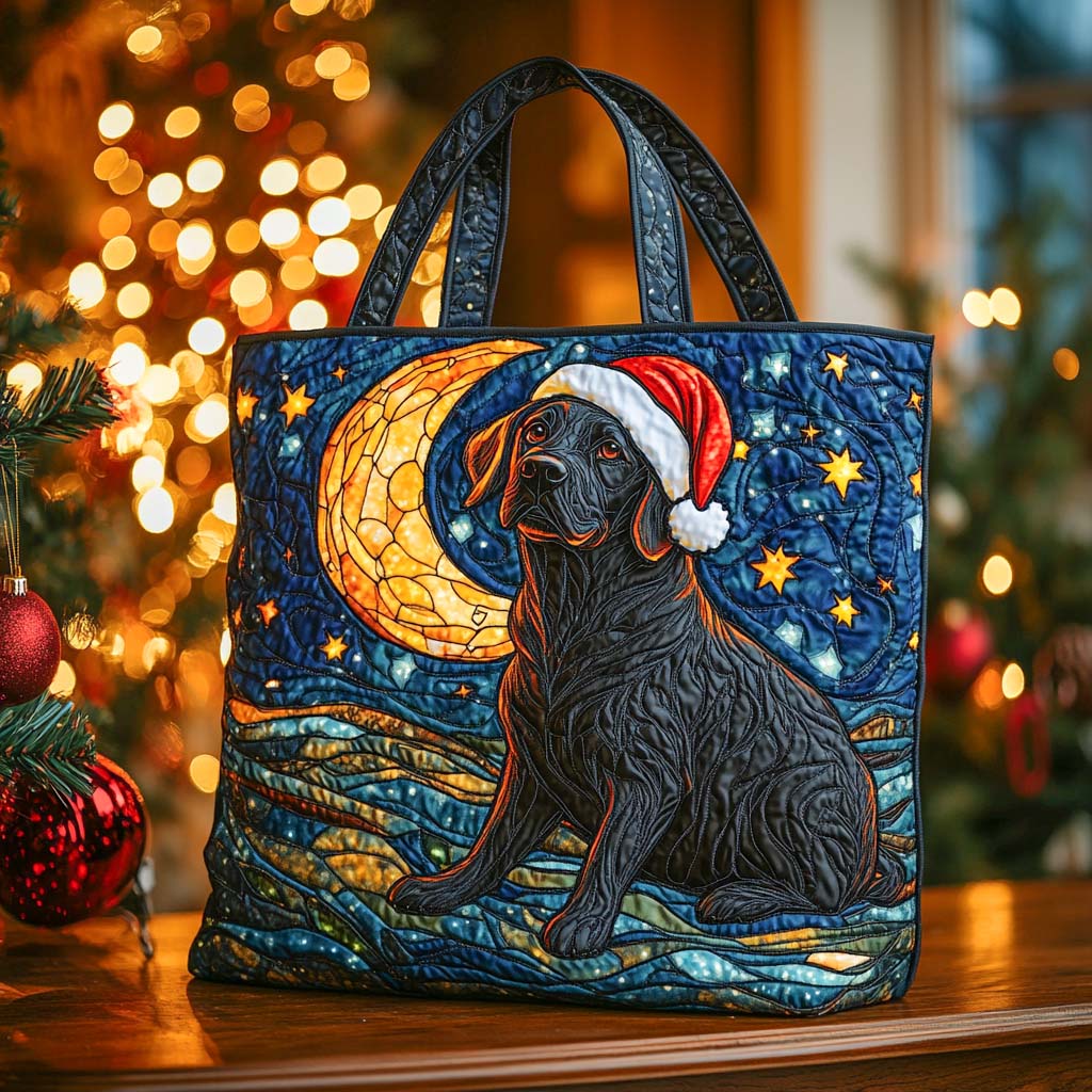 Moonlit Christmas Lab Quilted Tote Bag Funny Dog Gifts For Owners